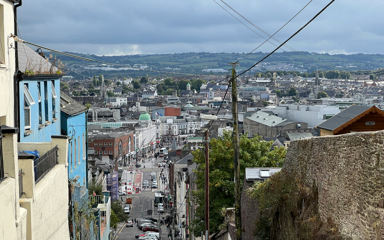 Cork city looking down Patrick's Hill to the River Lee and the hills of County Cork beyond